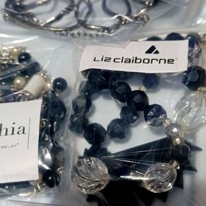 Huge Jewelry Lot Designer Signed Black/SILVER SHINY LC LIA, CHICOS, BRASS PLUM,
